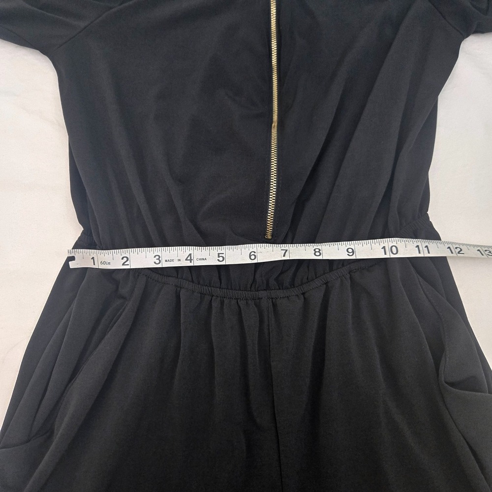 Espresso Romper Women M Black Long Sleeve Gold Zip Front Y2K Skort Stretch - Picture 6 of 9